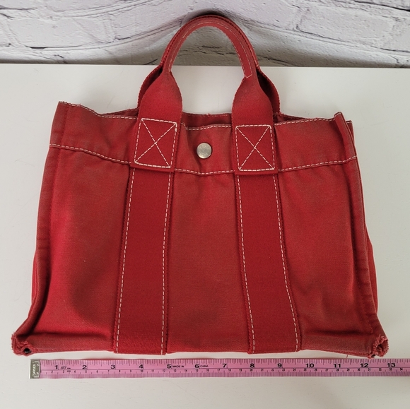 HERMES Vintage Small Red Canvas Fourre Tote - Project Bag - Picture 9 of 12